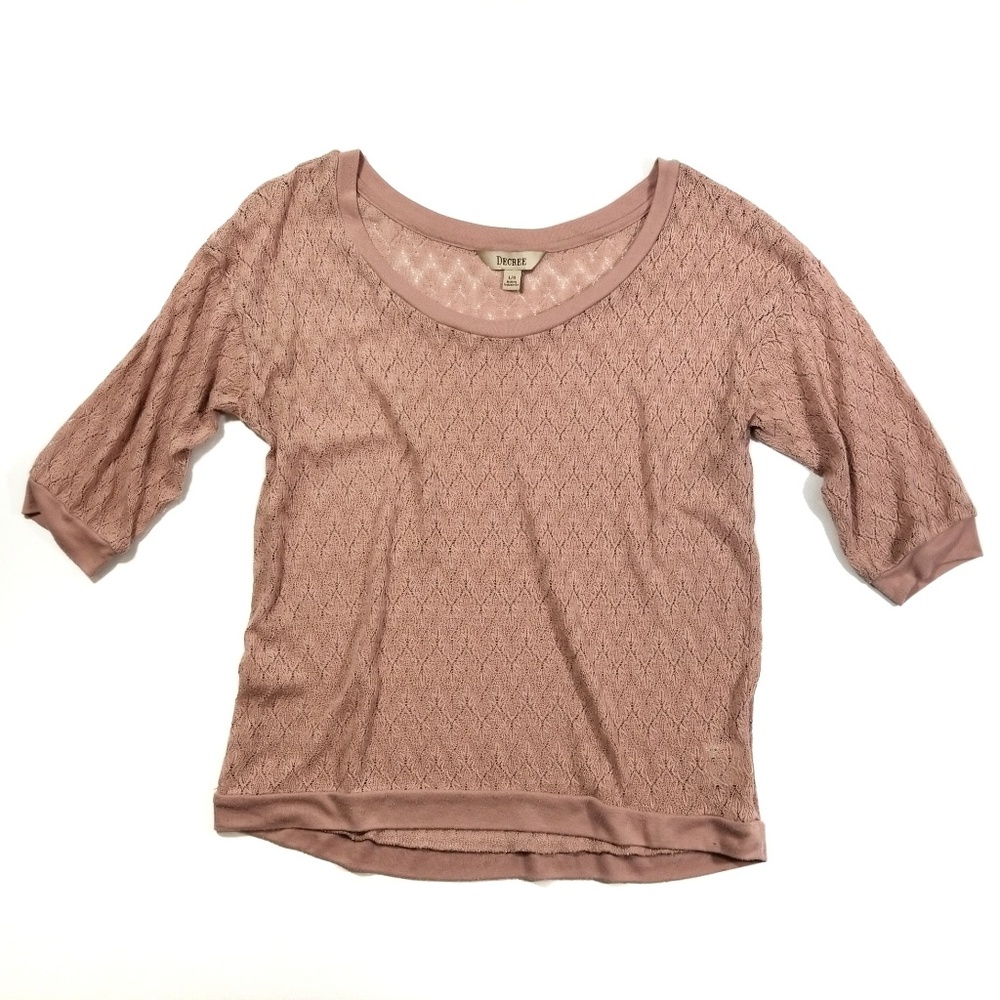 Decree Pink Dusty Rose Lace 3/4 Sleeve Top Large